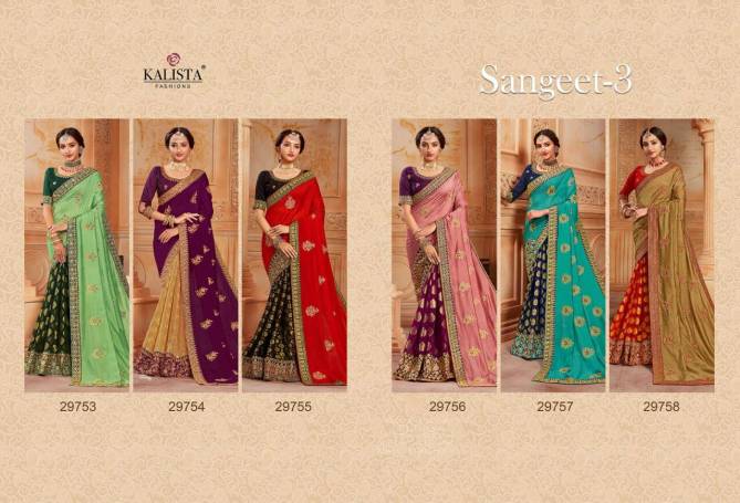 KALISTA SANGEET VOL-3 Designer fancy Wedding Wear Embroidered Work Pallu With Less Saree Collection